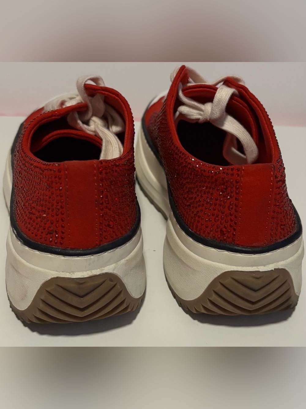 Women’s Red Rhinestone Platform Sneakers Size 8.5 Sparkly Casual Shoes - Picture 3 of 6
